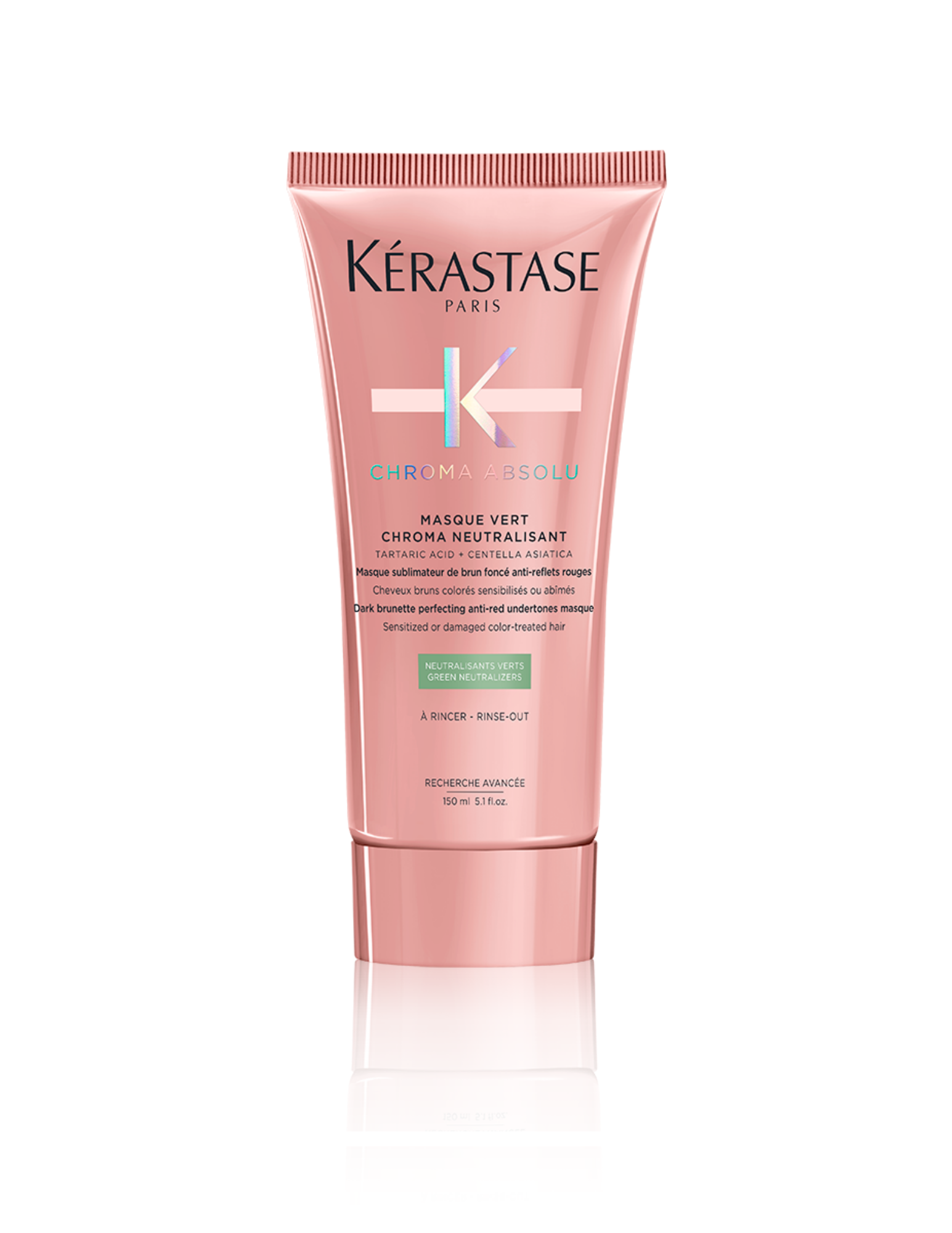 Nouveauté Kérastase - Magasinez Chroma Absolu chez Parikart!Le Soin Correcteur Vert Chroma Neutralisant est un produit anti reflets cuivrés & rouges pour sublimer le brun! Un masque émeraude intensément pigmenté pour neutraliser et refroidir les nuances rouges indésirables.