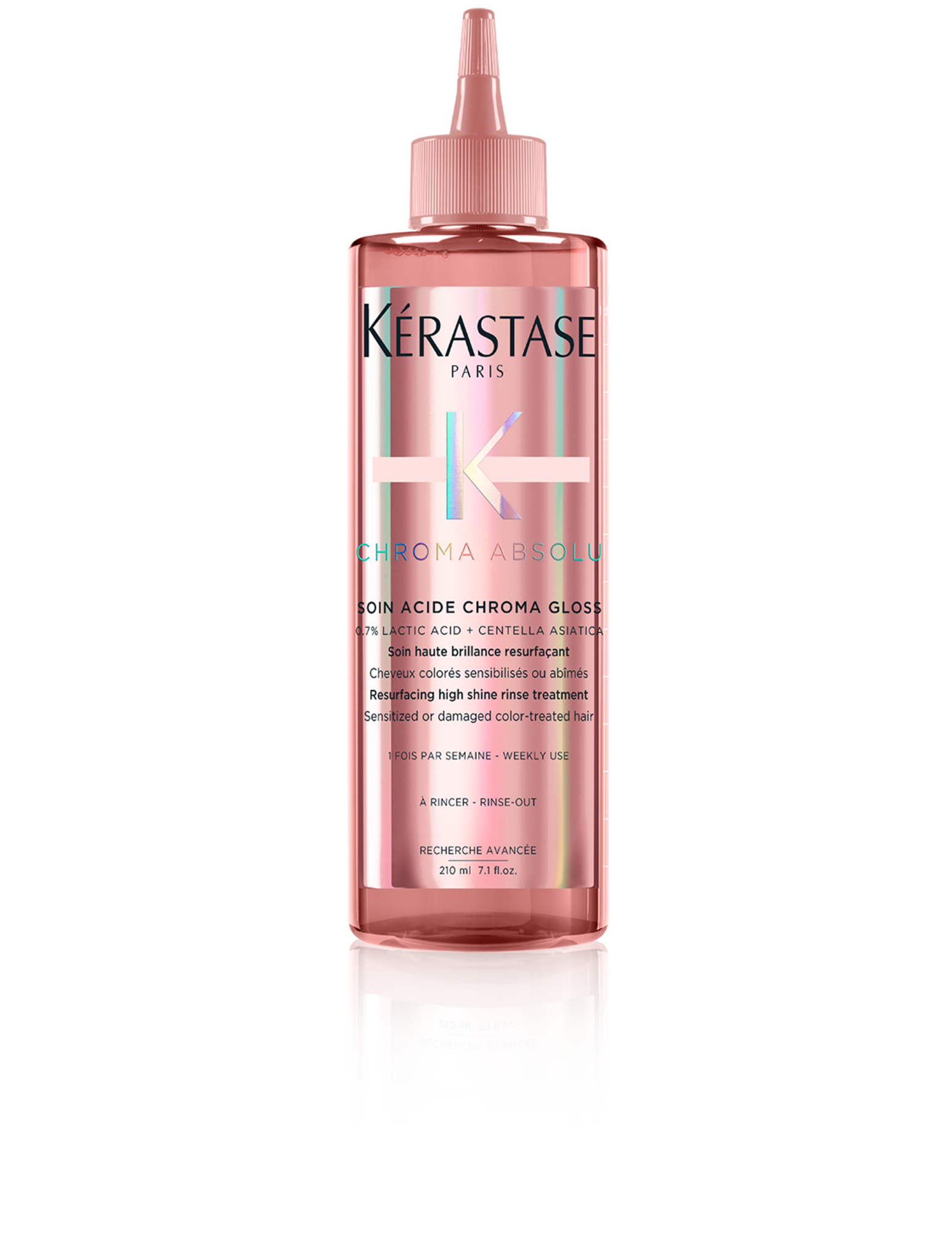 Nouveauté Kérastase - Magasinez Chroma Absolu chez Parikart! Le Soin Acide Chroma Gloss est un fluide transparent qui se transforme en un lait blanc riche sous la douche pour resurfacer complètement les cheveux contre les minéraux ternes. C'est un révélateur d'éclat en bouteille!