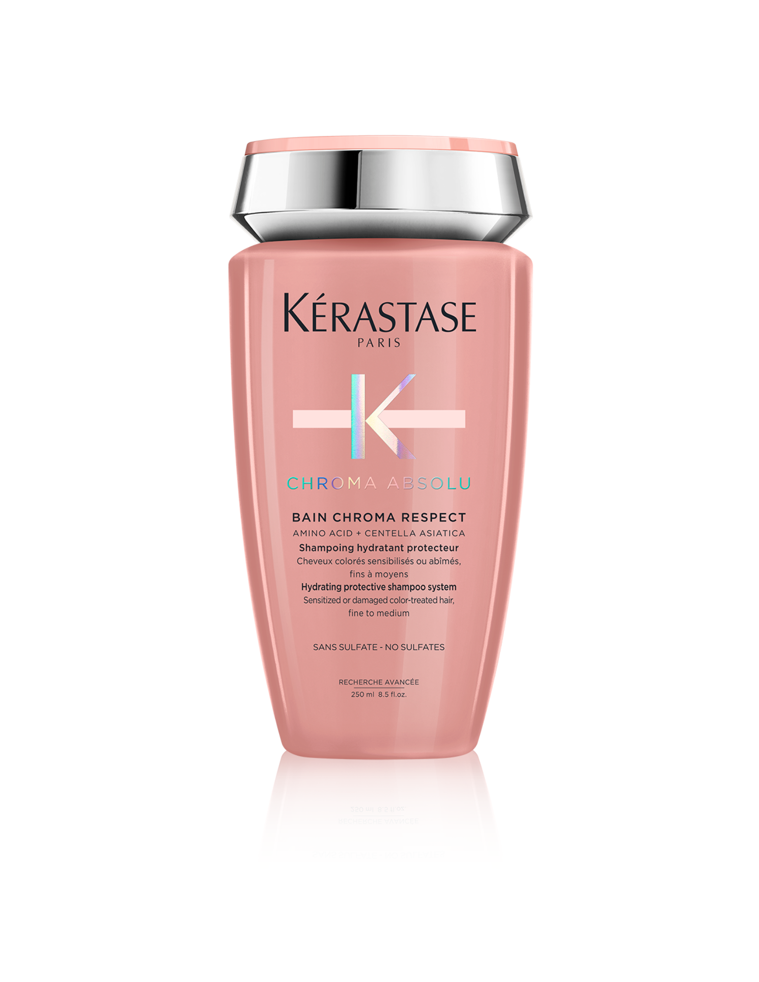 Nouveauté Kérastase - Magasinez Chroma Absolu chez Parikart! Le Bain Chroma Respect est un shampoing ayant un formule douce qui nettoie et rétablie les cheveux sans enlever la couleur. Il convient tout de même à tous les types de cheveux qui ont besoin de réhydratation et de réparation légère.