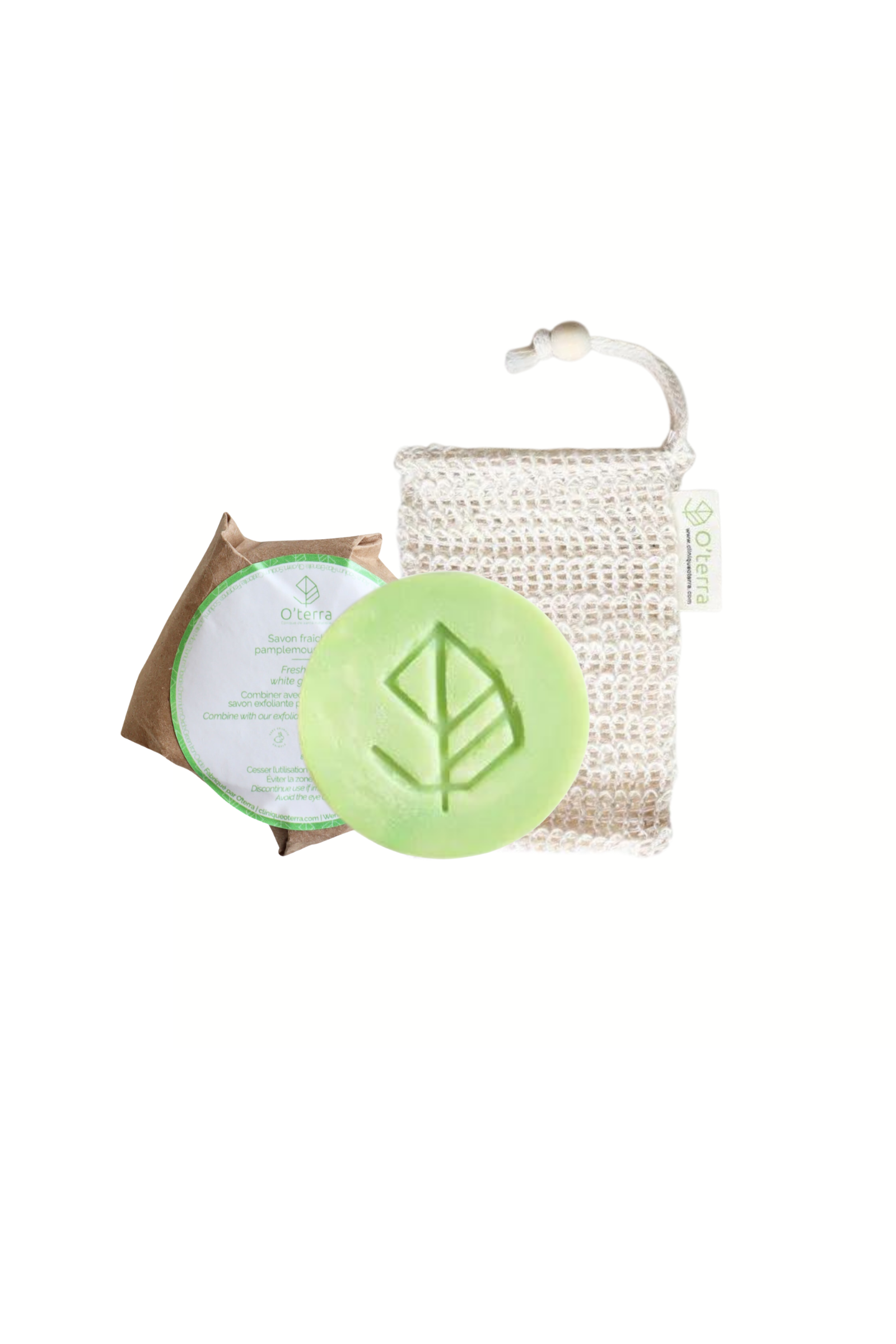 Ensemble savon fraîcheur pamplemousse blanc & pochette exfoliante - O'terra